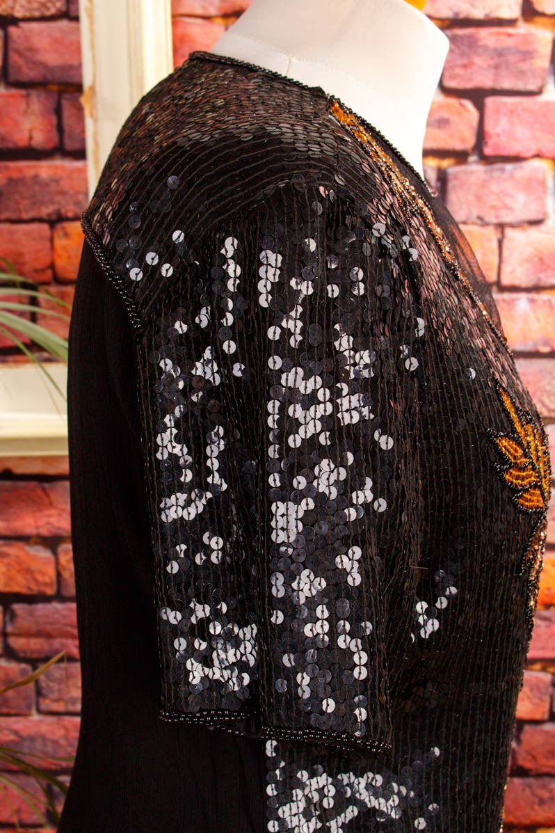 Vintage Paillettentop schwarz gold