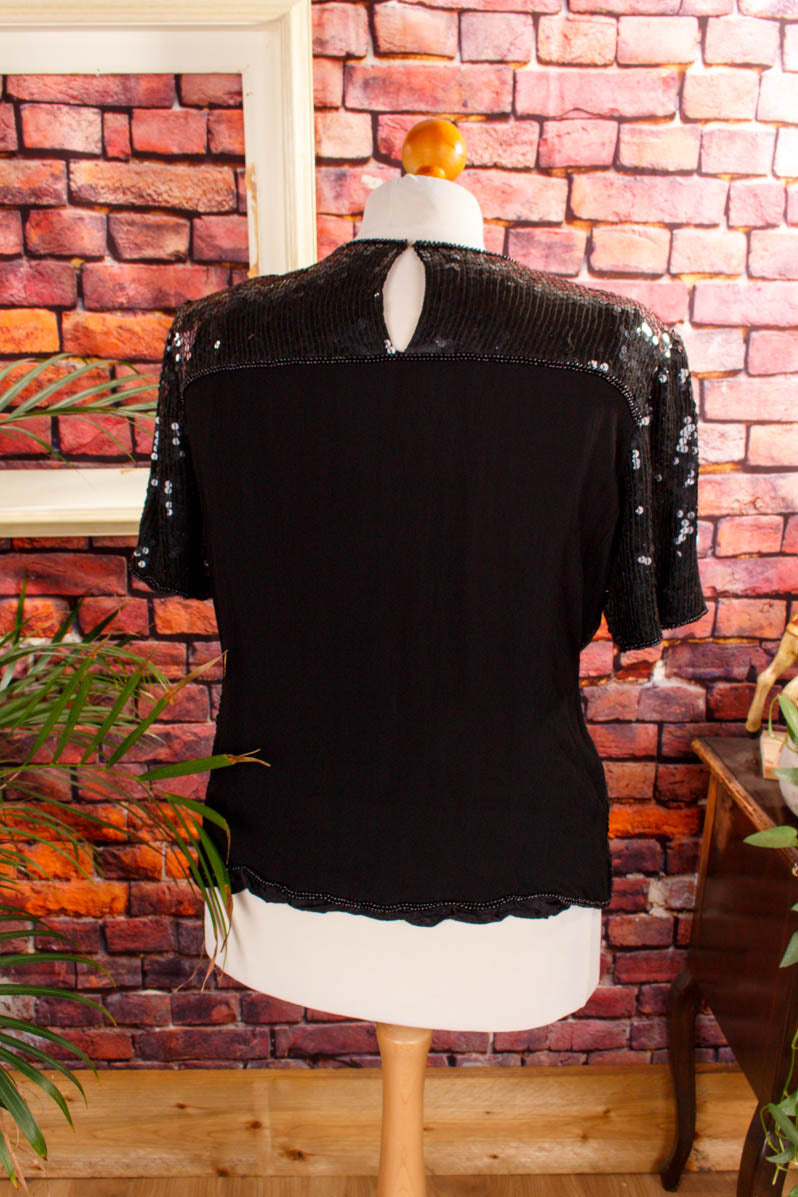 Vintage Paillettentop schwarz gold