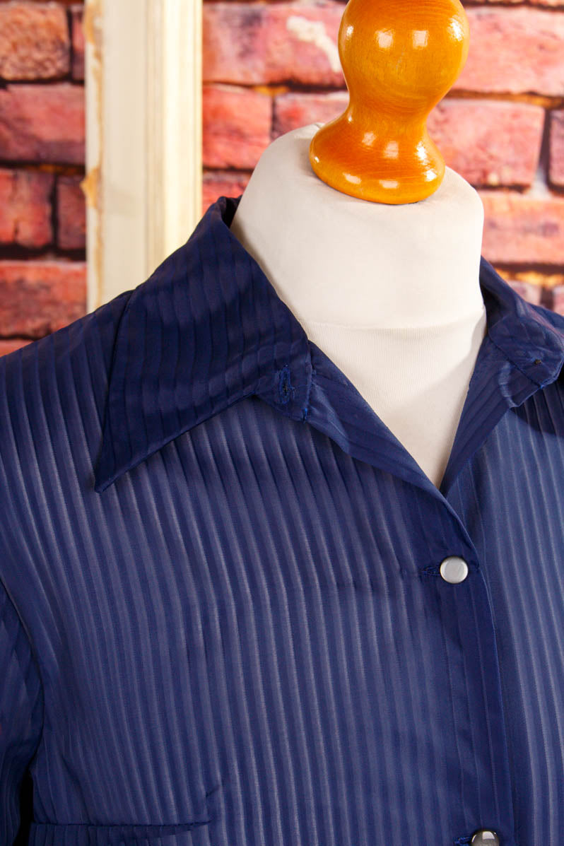 70s Bluse blau Streifen Megakragen
