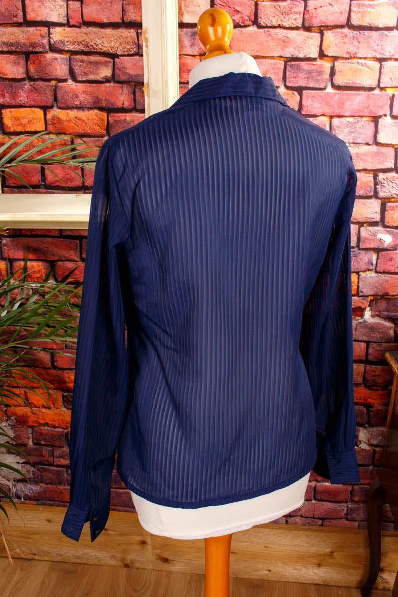 70s Bluse blau Streifen Megakragen