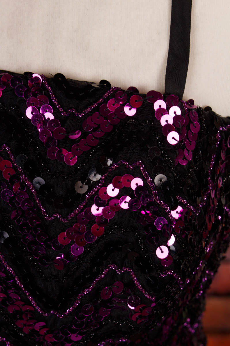 Partykleid schwarz lila Pailletten