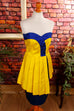 Partykleid gelb blau Schweden 90er Abendmode blau Disco Frau gelb S 36-38 Special vintageberlin.de