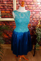 50er Kleid blau Türkis Satin Spitze