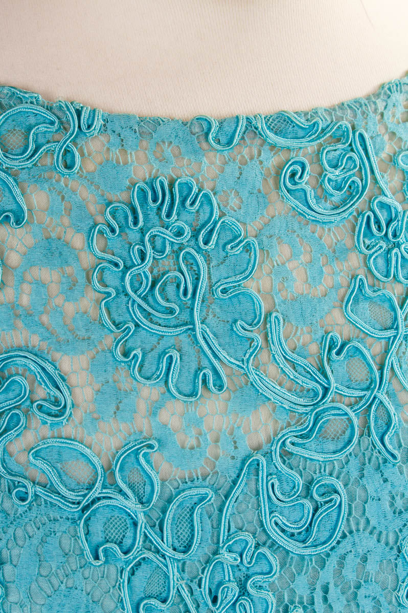 50er Kleid blau Türkis Satin Spitze