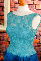 50er Kleid blau Türkis Satin Spitze