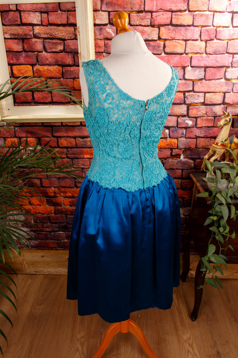 50er Kleid blau Türkis Satin Spitze