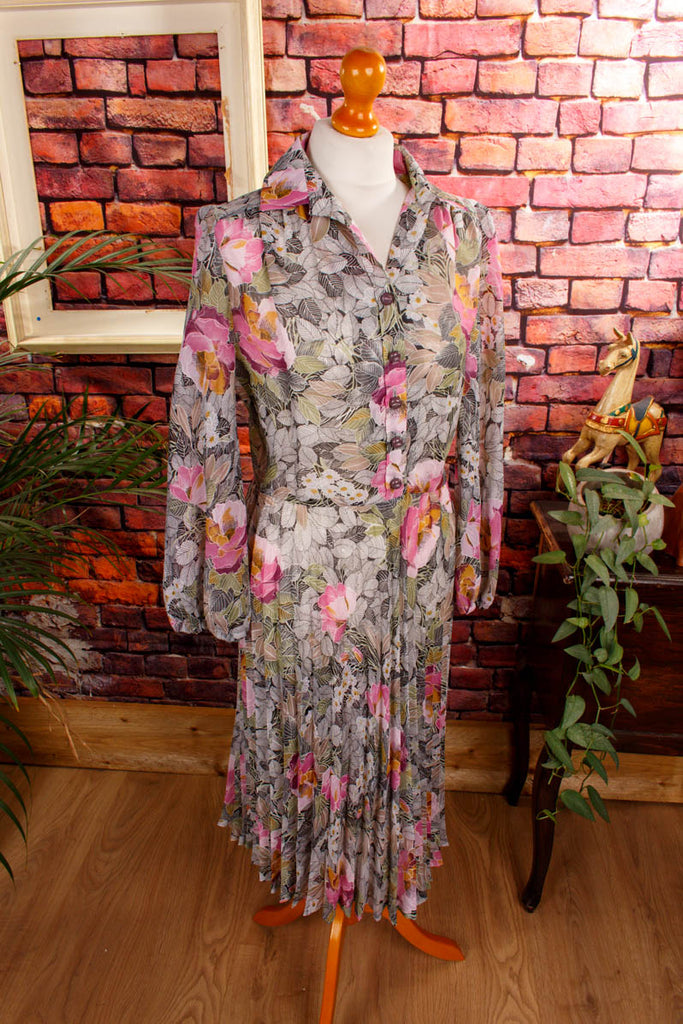 70s Plissee Kleid bunt Blumen Default Title 70er Abendmode Boho bunt Disco Frau M 40-42 real-boho Rockabilly Schlager Special vintageberlin.de