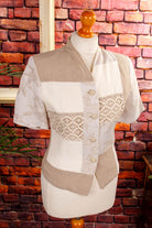Leinenmix Bluse beige Patchwork