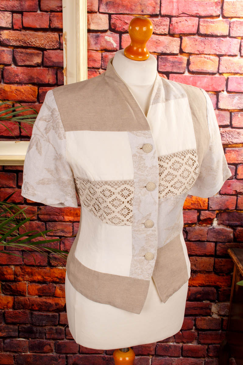 Leinenmix Bluse beige Patchwork