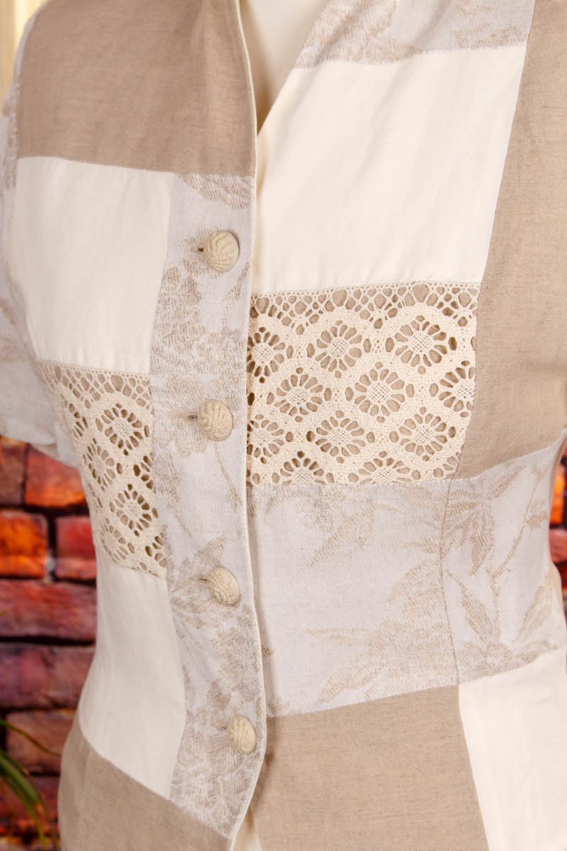 Leinenmix Bluse beige Patchwork