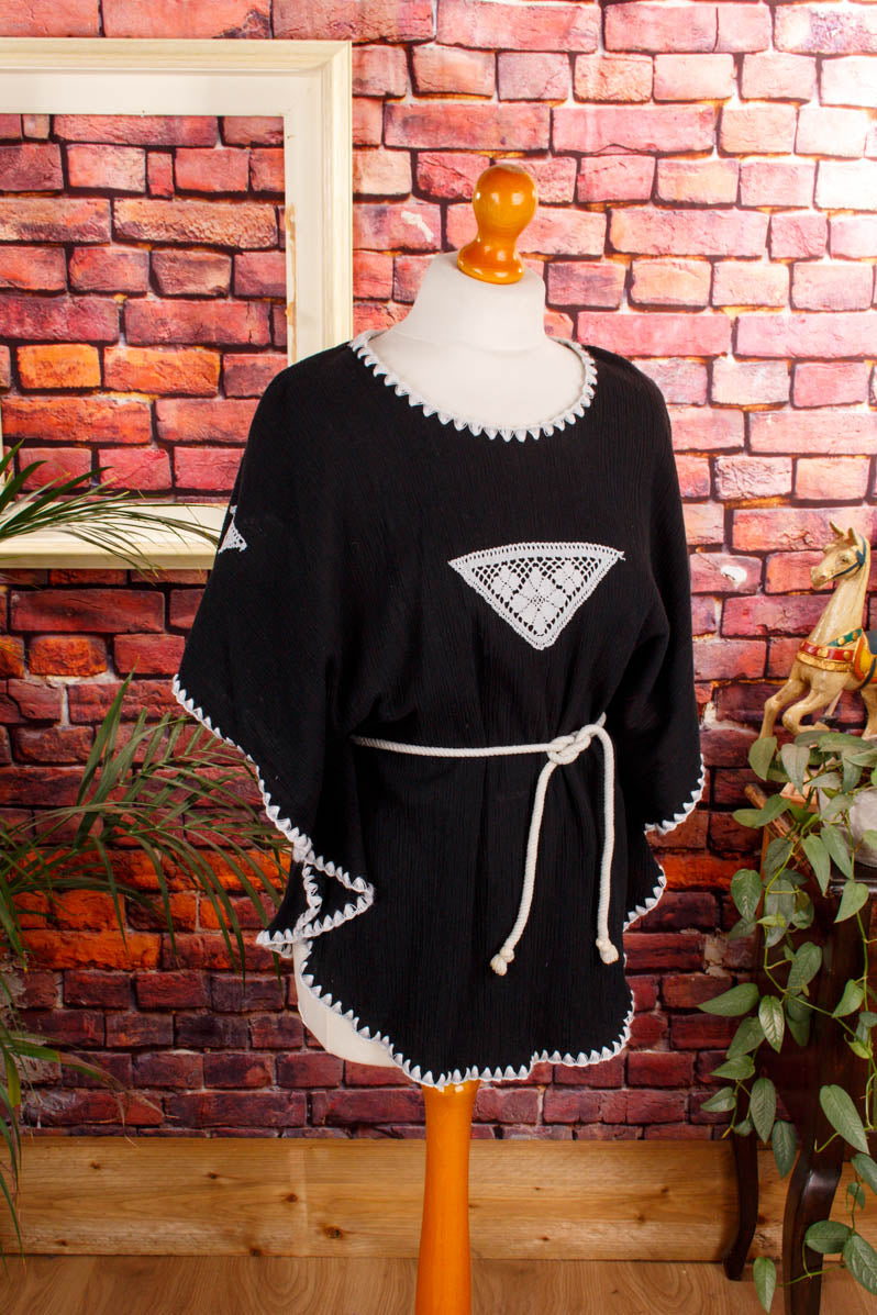 Hippie Boho Top schwarz weiß