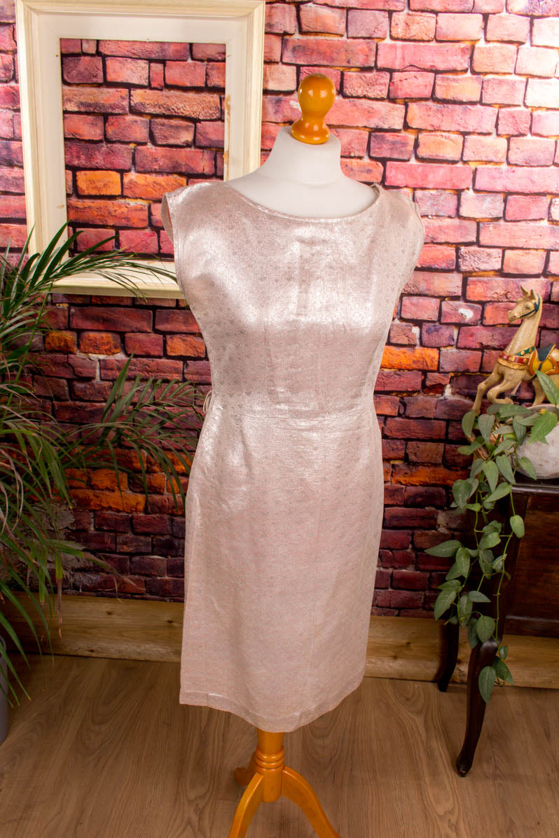 50s Etui Brokatkleid silber-rosé