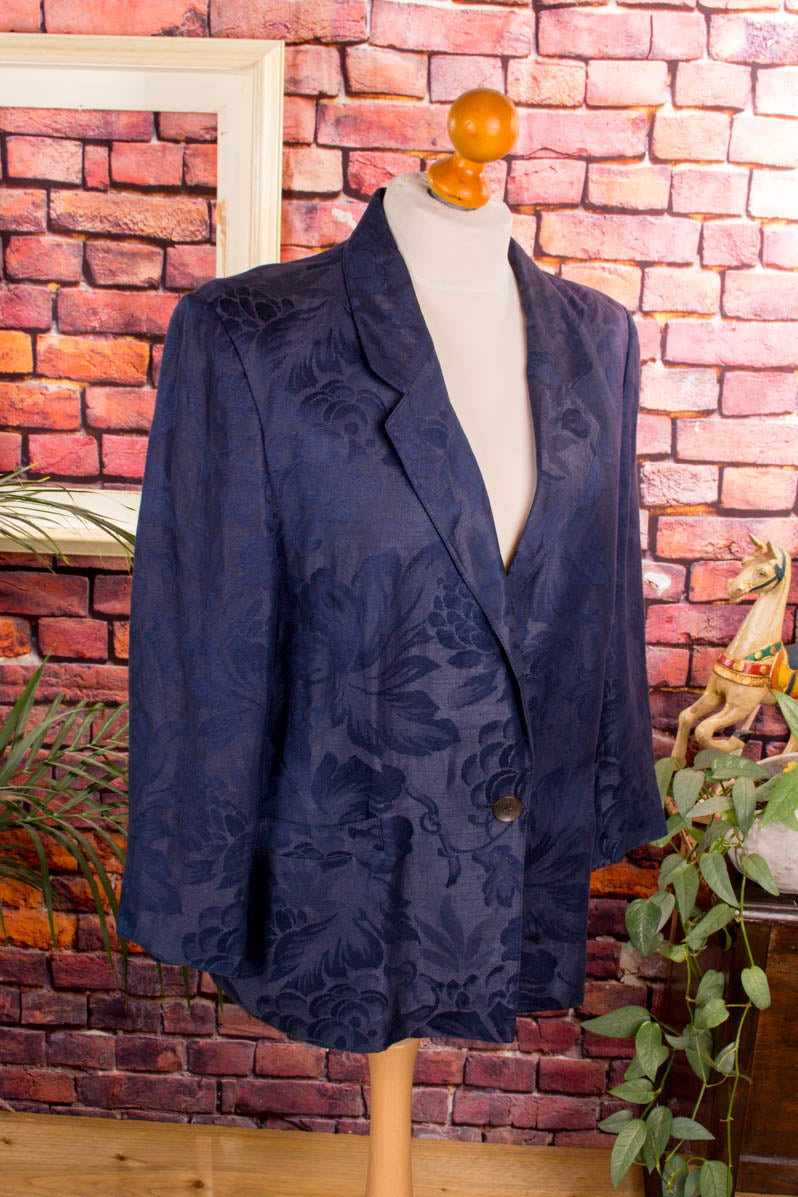 80s Blazer blau Brokat Leinenmix