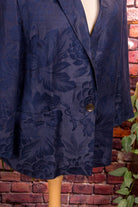 80s Blazer blau Brokat Leinenmix