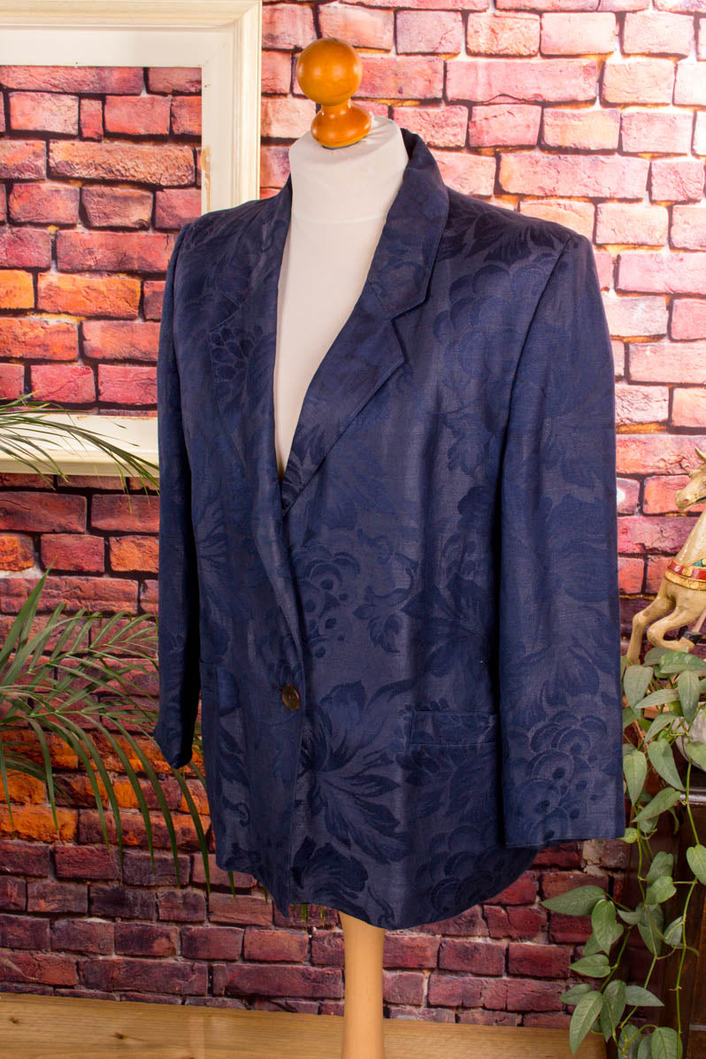 80s Blazer blau Brokat Leinenmix