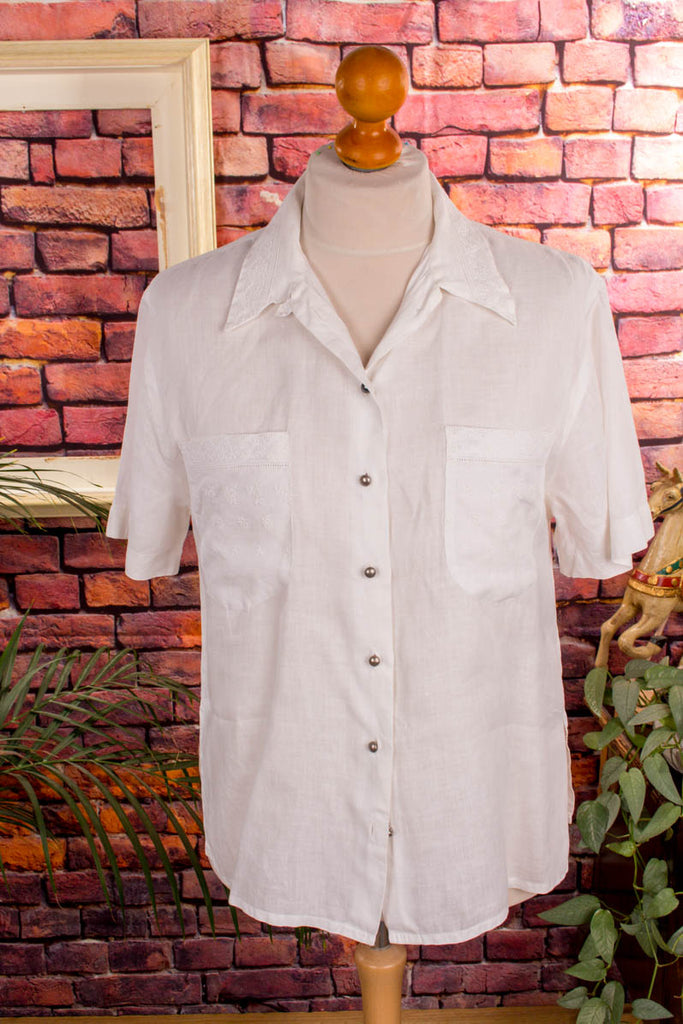 Strenesse Group Leinenbluse Default Title Boho Designer Frau L 44-46 M 40-42 Sekretärin Special weiß vintageberlin.de