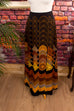 Maxirock braun orange Muster 60er 70er Boho braun bunt Disco Frau orange real-boho S 36-38 Schlager schwarz Special vintageberlin.de