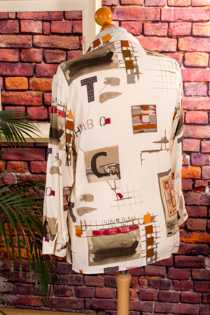 90s Bluse beige Muster