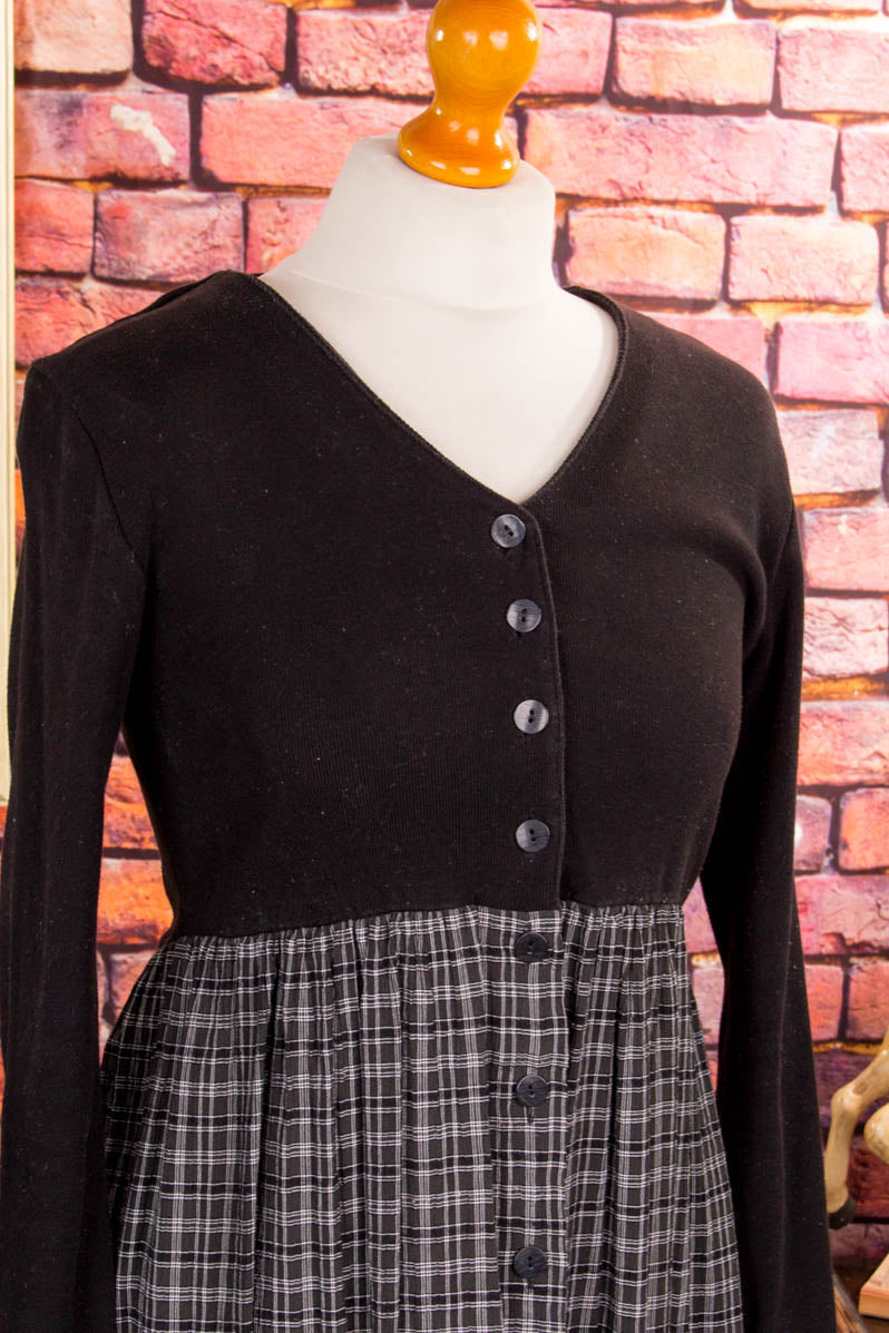 90s Countrykleid schwarz kariert