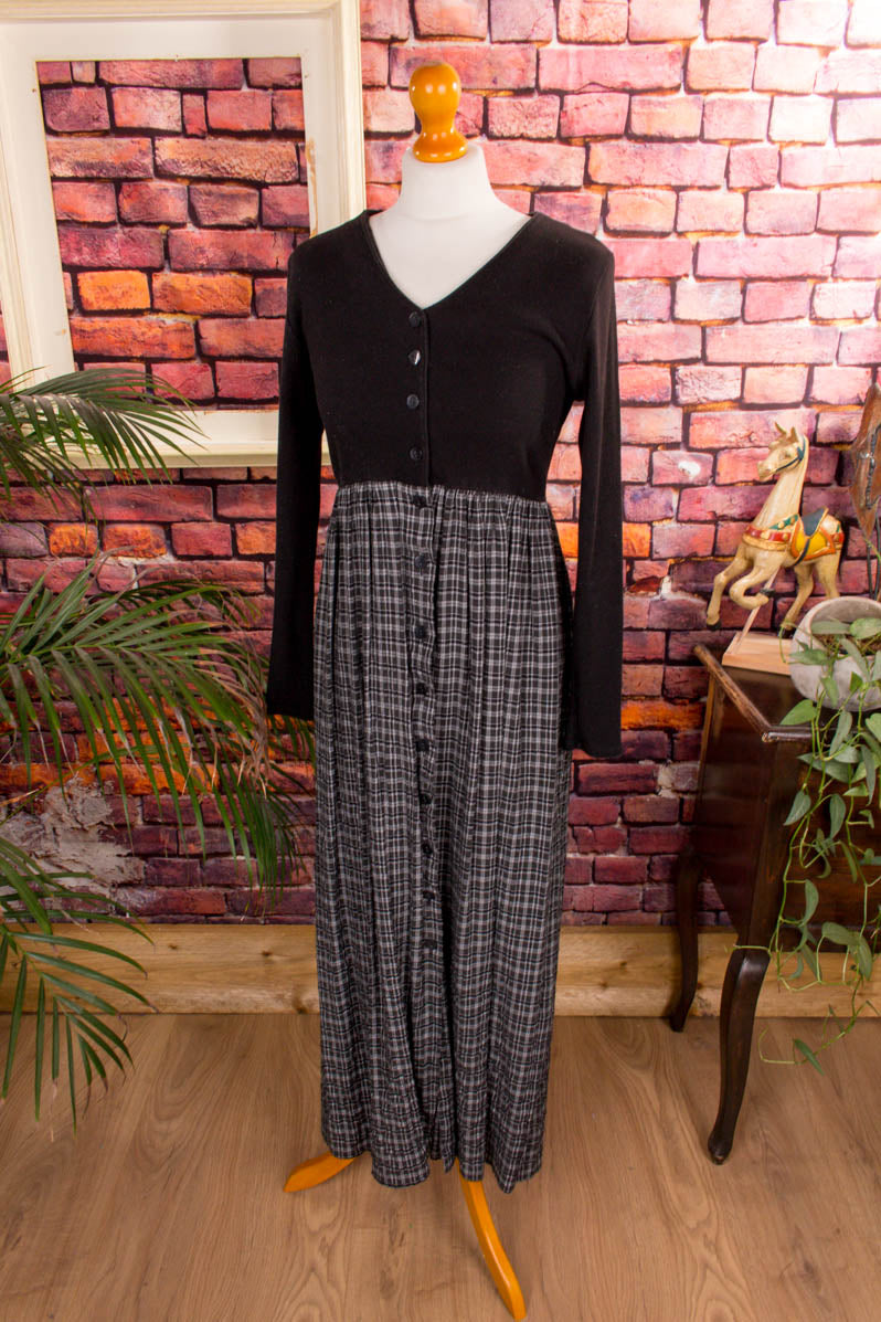90s Countrykleid schwarz kariert