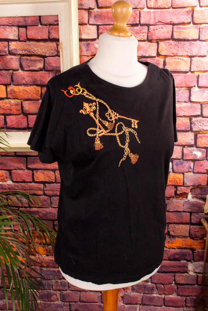 Vintage T-Shirt bestickt Default Title 90er Disco Frau M 40-42 schwarz vintageberlin.de