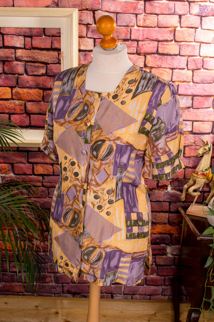 Vintage Seidentop bunt Muster Default Title 90er bunt Frau gelb lila M 40-42 S 36-38 Special vintageberlin.de