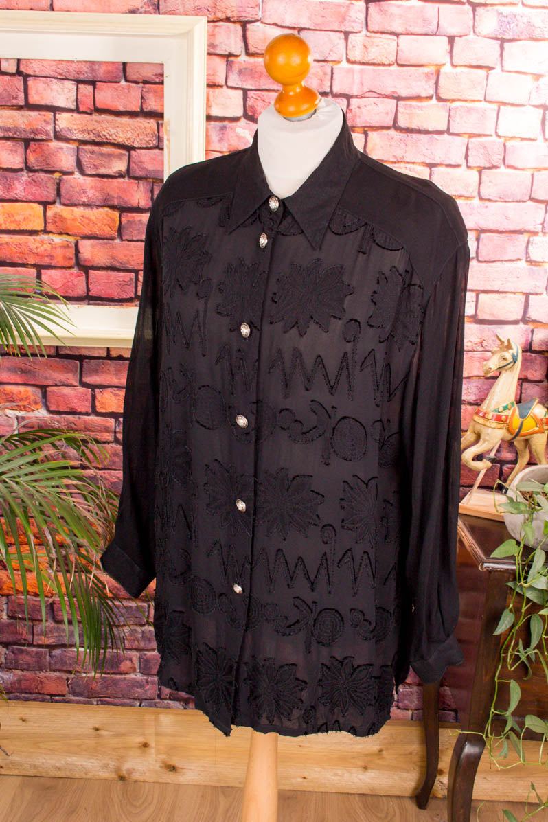 Chiffon Oversize Bluse schwarz transparent