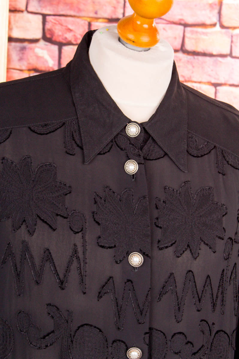 Chiffon Oversize Bluse schwarz transparent