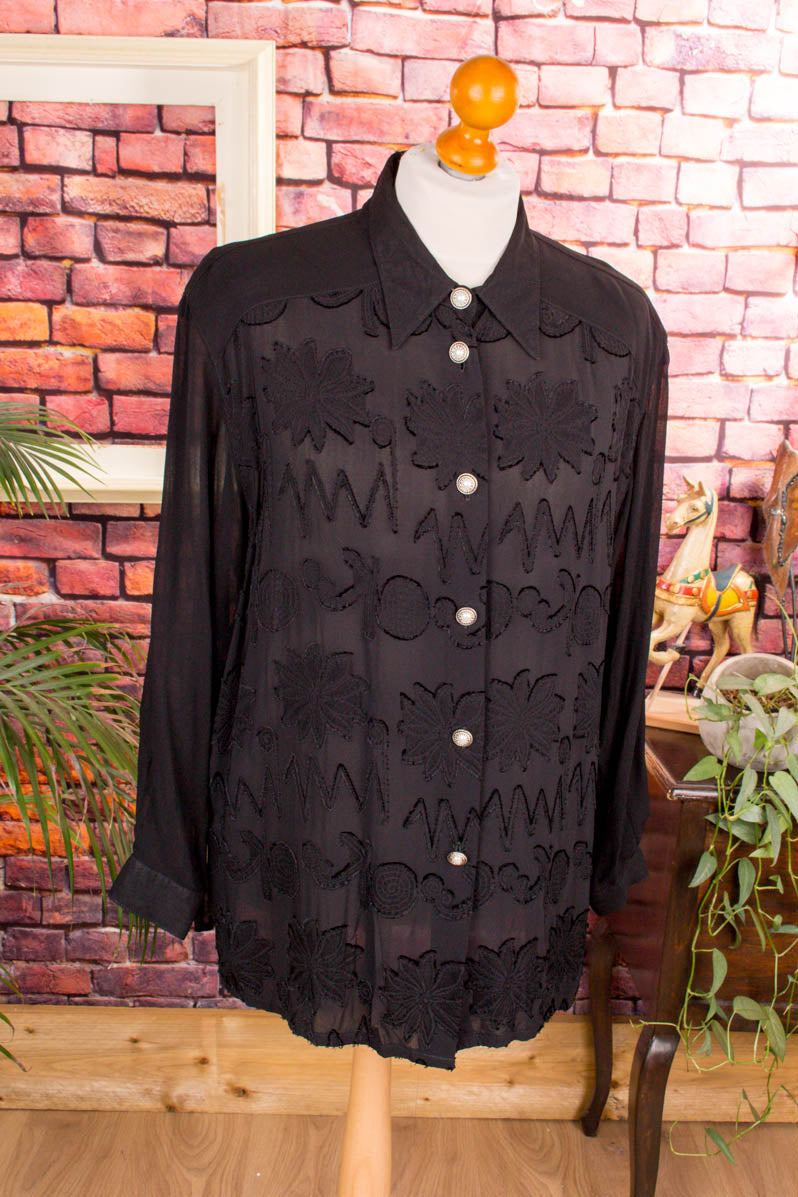 Chiffon Oversize Bluse schwarz transparent