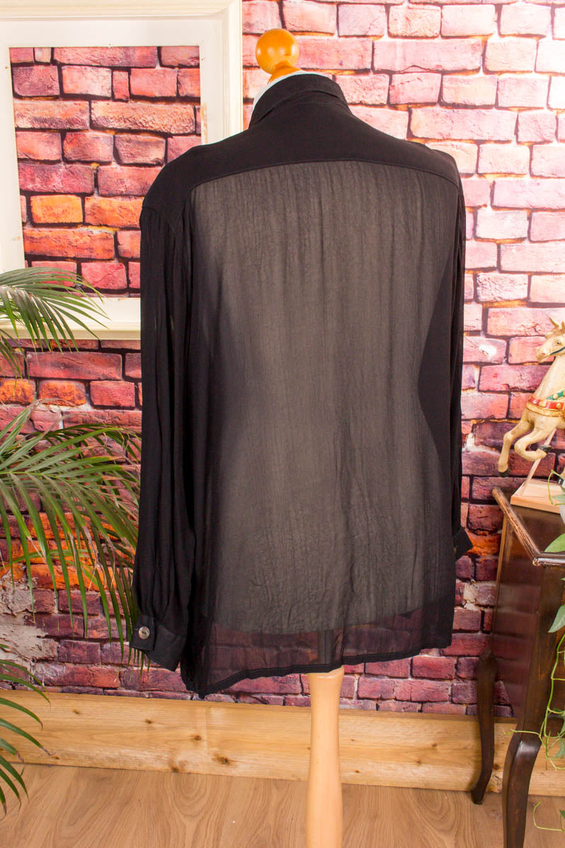 Chiffon Oversize Bluse schwarz transparent