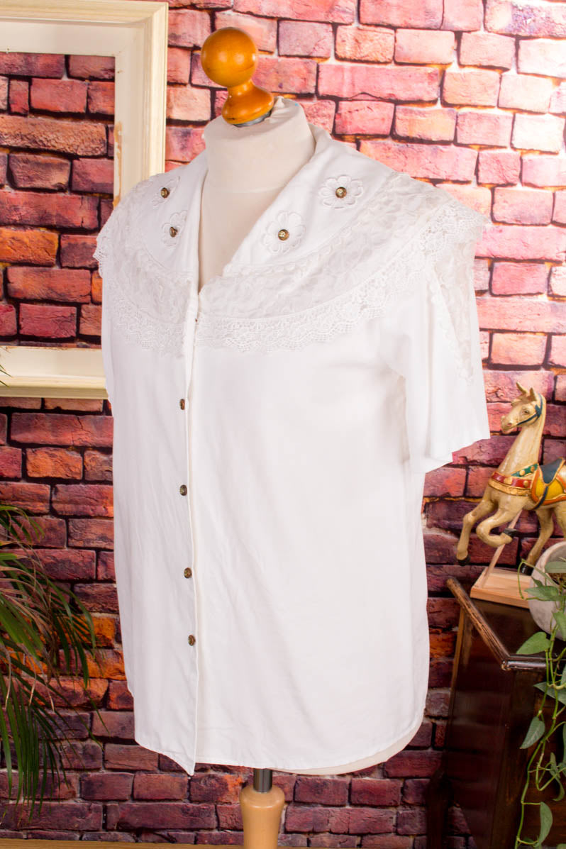 80s Rüschenbluse weiß Kragen
