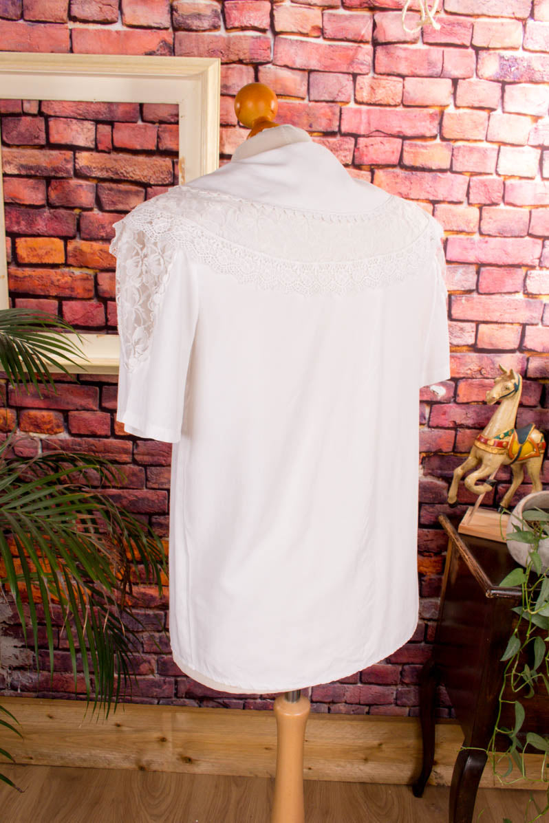 80s Rüschenbluse weiß Kragen