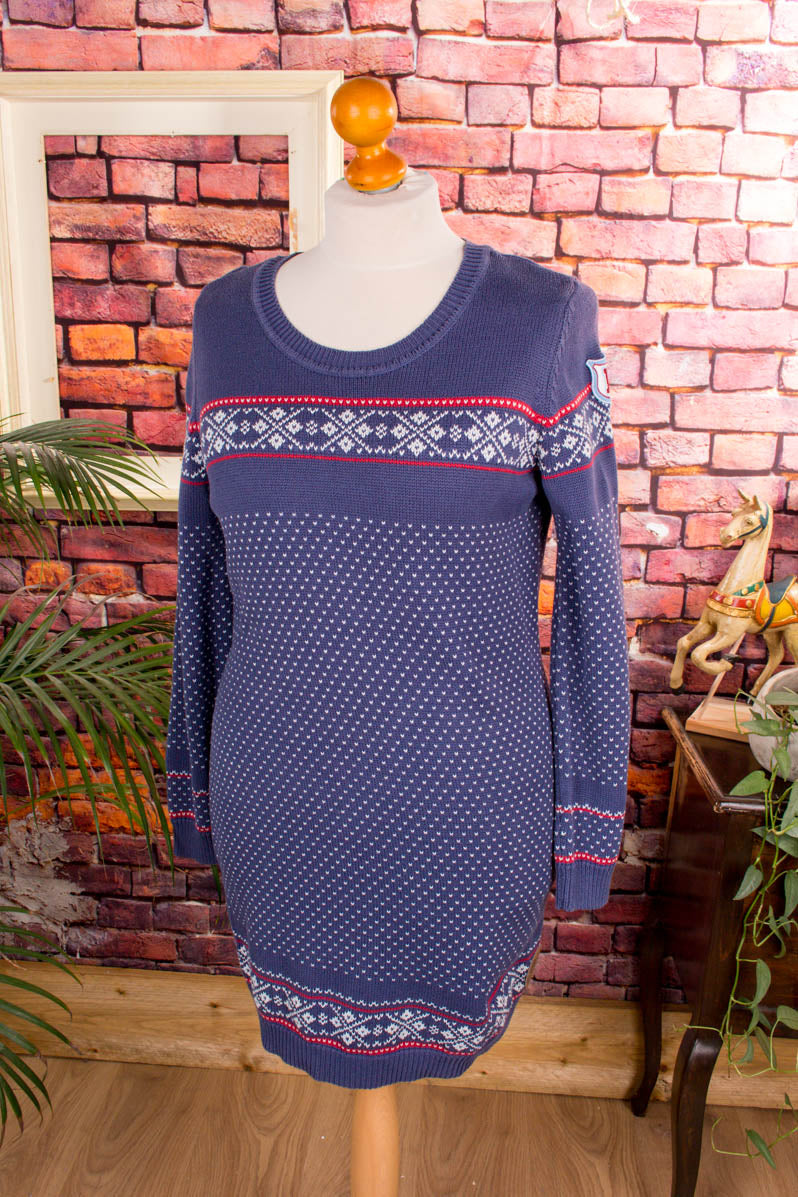 Strickkleid blau weiß Muster