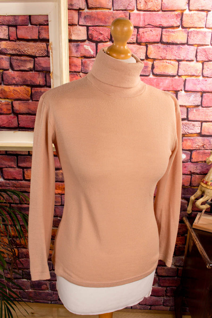 70s Rollkragen Pulli beige 70er beige braun Dandy Disco Frau M 40-42 Mod Rockabilly Schlager Special vintageberlin.de