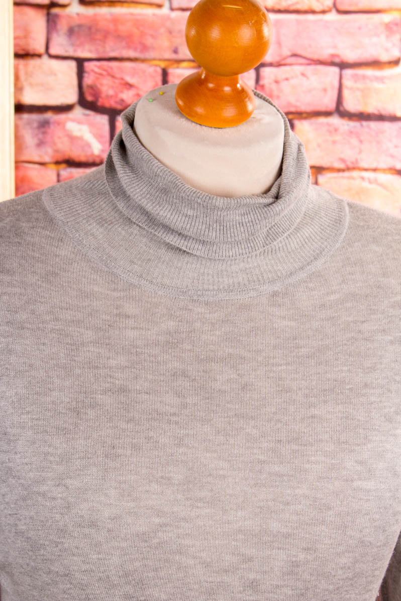 Rollkragenshirt silber Wolle-Seide