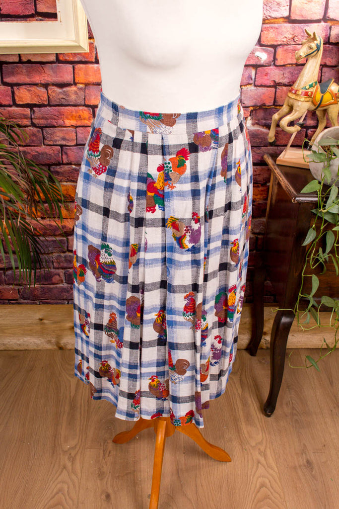 Peter Hahn Rock Leinenmix Hühner 90er bunt Dirndl Frau Rockabilly S 36-38 Sekretärin Special vintageberlin.de