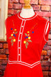 Disco Minikleid rot Blumen 60er 70er Disco Frau real-disco real-rockabilly Rockabilly rot S 36-38 Schlager Special vintageberlin.de