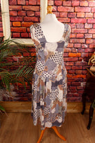 90s Stretchkleid beige Muster