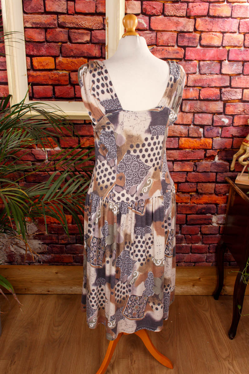 90s Stretchkleid beige Muster