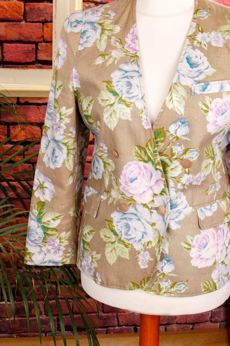 Leinen Blazer bunt Blumen