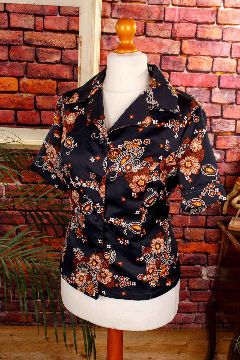 70s Disco Bluse schwarz bunt