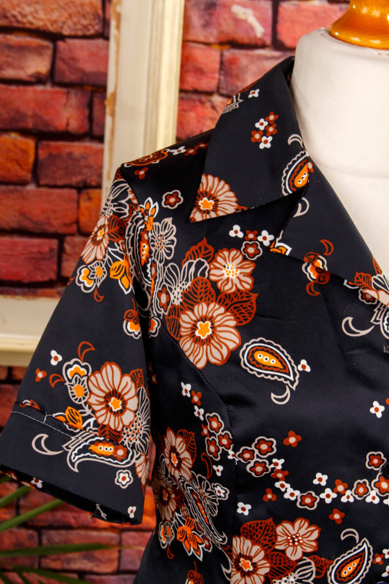 70s Disco Bluse schwarz bunt
