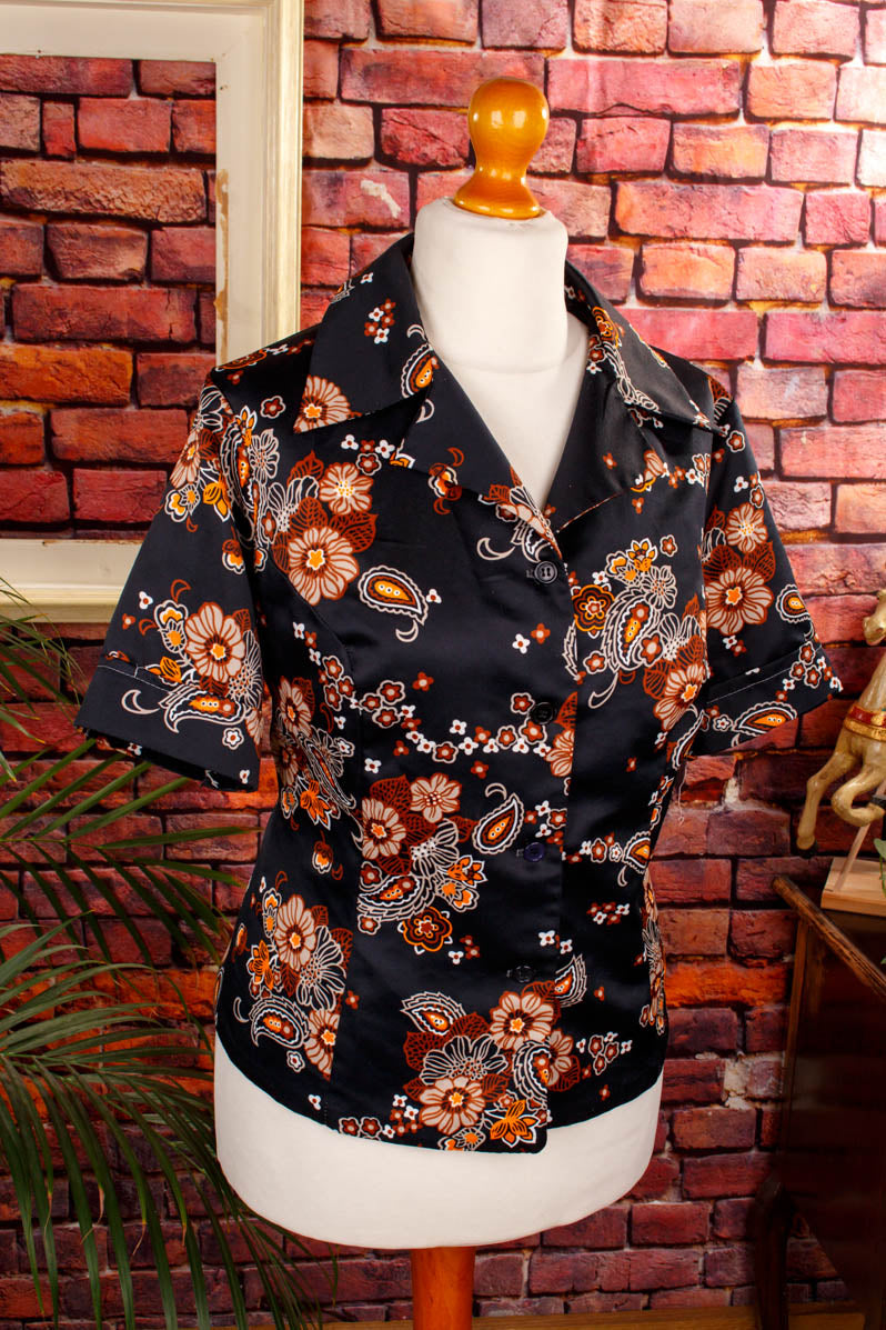 70s Disco Bluse schwarz bunt