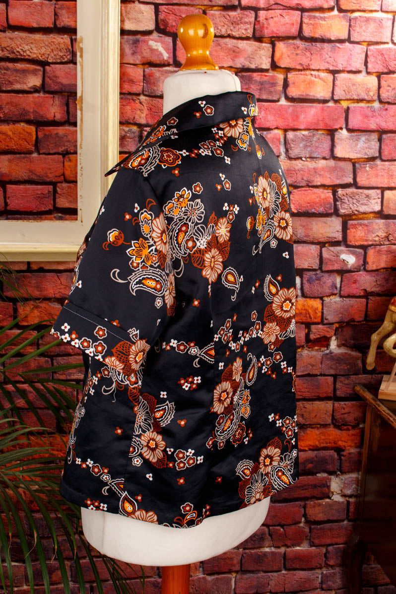 70s Disco Bluse schwarz bunt