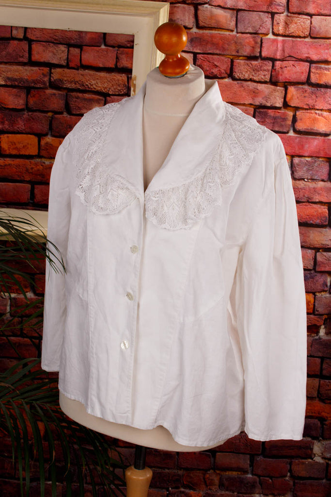 Nostalgie Leinenbluse weiß 80er Boho Dirndl Frau Gothic real-boho Special weiß XL 48-50 vintageberlin.de