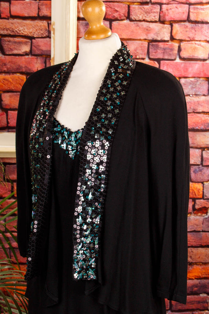 Überwurf Bolero schwarz Pailletten 80er 90er Abendmode Disco Frau Gothic L 44-46 M 40-42 S 36-38 schwarz Special Unisize vintageberlin.de