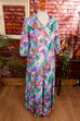 Maxikleid lila grün Kacheln 70er Boho bunt Frau grün Hippie L 44-46 lila real-boho Schlager Special vintageberlin.de