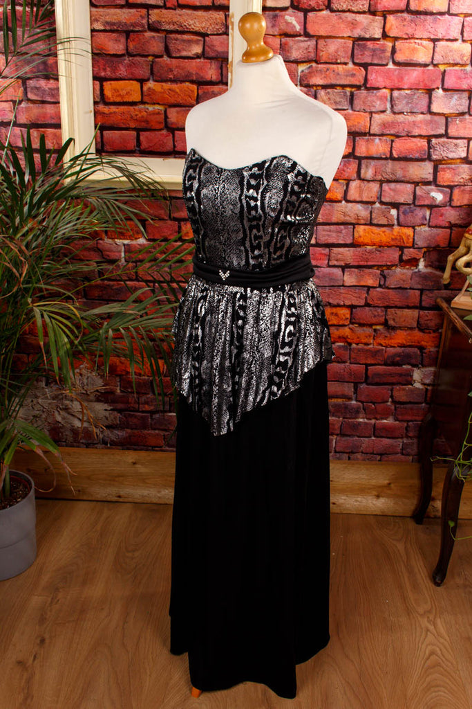 80s Abendkleid schwarz silber Animalprint 80er Abendmode Boho Disco Frau Gothic real-80er S 36-38 Schlager schwarz silber Special vintageberlin.de