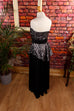 80s Abendkleid schwarz silber Animalprint 80er Abendmode Boho Disco Frau Gothic real-80er S 36-38 Schlager schwarz silber Special vintageberlin.de