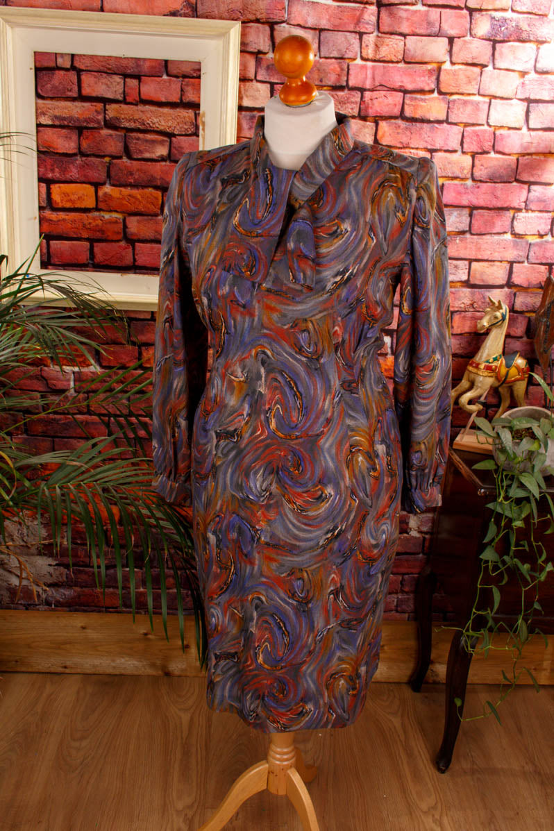 50s Wollkleid Schluppenkragen bunt